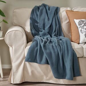 Cozy Blue Waffle Knit Throw Blanket